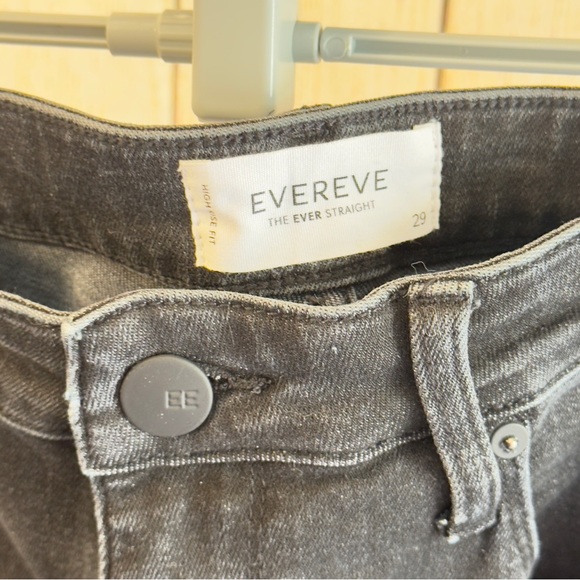 Evereve The Ever Straight High Rise Cuff Ankle Jeans Black Stretch Denim Sz 29 - Picture 4 of 9